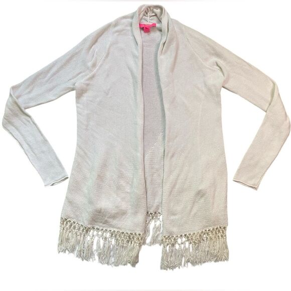 Lilly Pulitzer Cream Open Front Fringe Bottom Tatum Cardigan - Picture 4 of 13